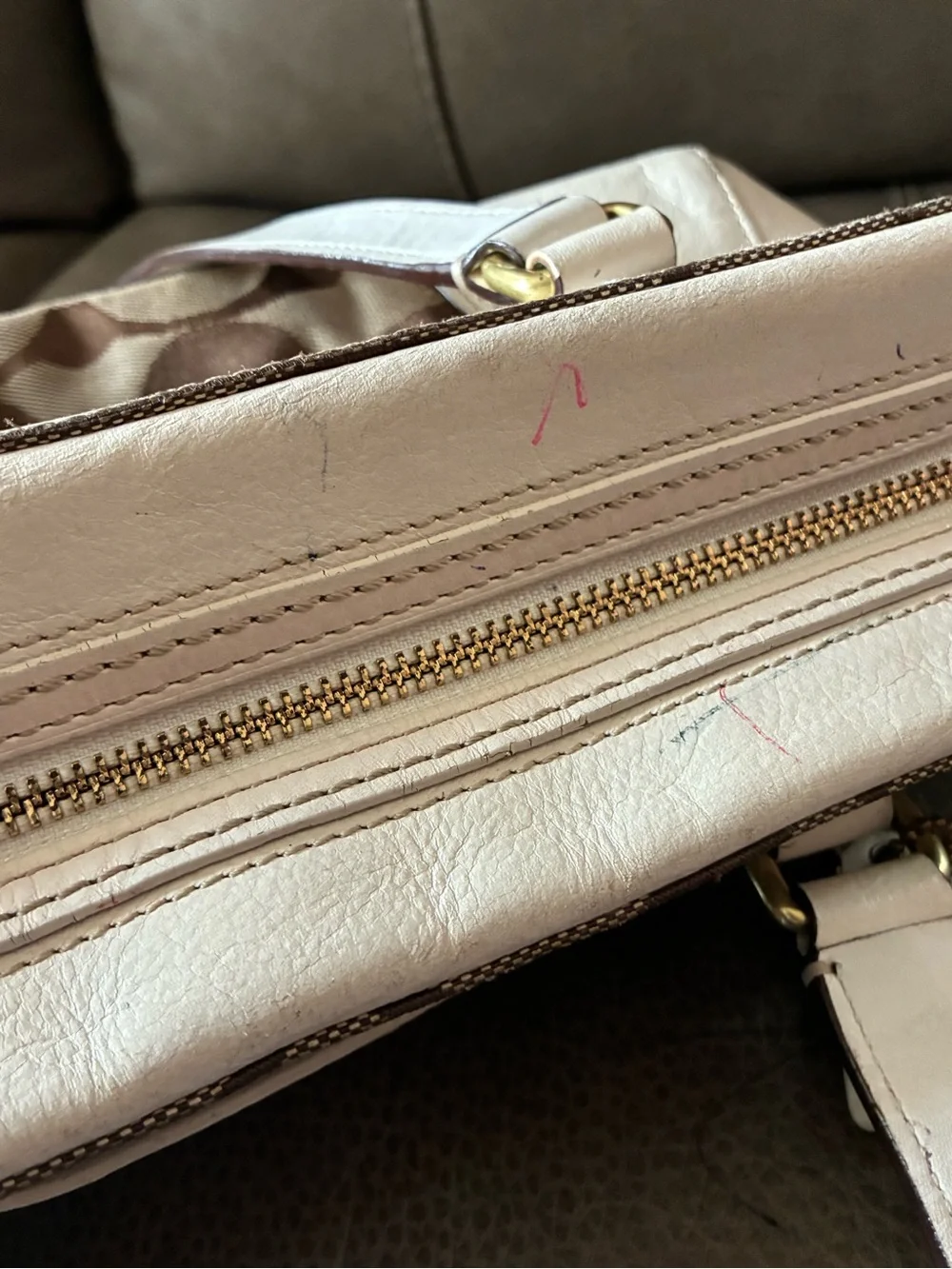 Coach Signature Canvas Tote with Pink and Brown Stripes - Picture 6 of 8